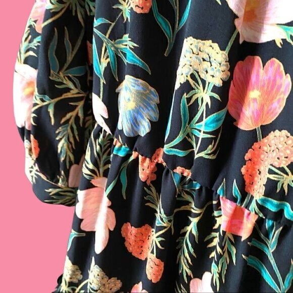 Kate Spade Black Peony Floral Picnic Perfect Blossom Cold Shoulder Mini Dress 2 - Picture 3 of 8